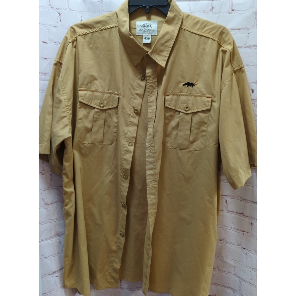 Ecko Unltd men's 4XB button front shirt mustard-tan color chest pockets